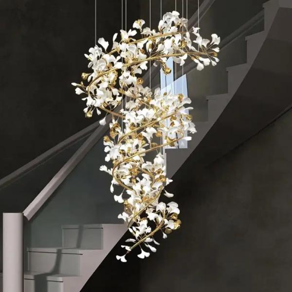 Quality Ceiling Mounted Contemporary Staircase Gingko Chandelier OEM for sale