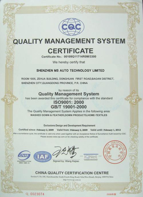 ISO9001 - Shenzhen MS Auto Technology Limited