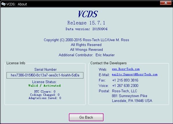 VAGCOM V15.7.1 Software Display 1