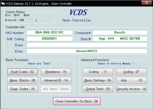 VAGCOM V15.7.1 Software Display 3