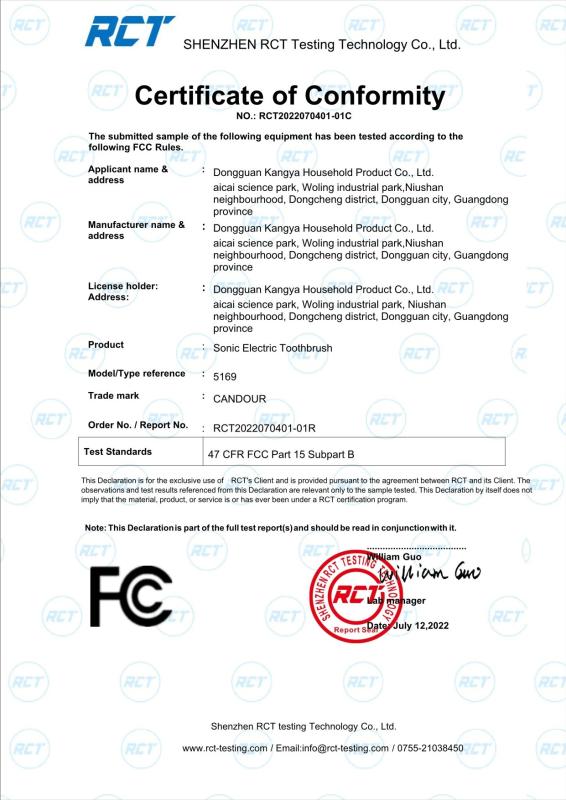 FCC - Dongguan Kangya household products Co., Ltd