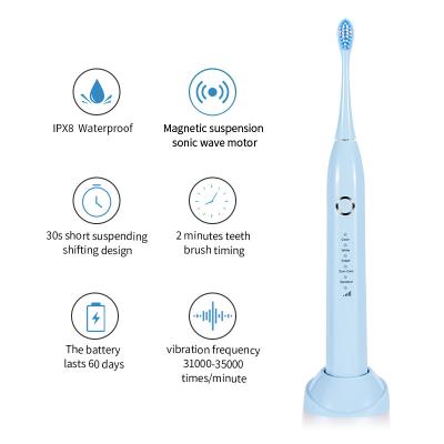China 2 Minutes Sonic Blue Toothbrush , IPX8 Adult Electric Toothbrush for sale