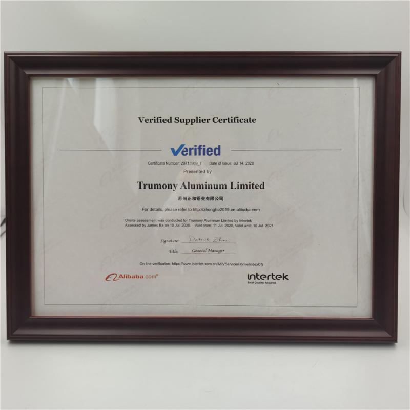 Quality assurance certificate - Trumony Aluminum Limited