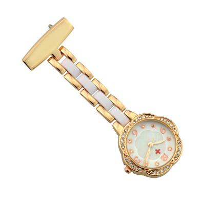 China ALK Flower Type Nurse Watches Diamond Fob Nurse Pocket Watch Silver Nursing Gift Rose Gold Brooch Doctor Medical Quartz for sale