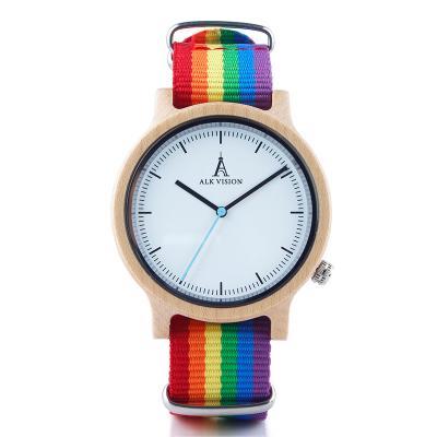 China ALK Vision Pride Rainbow Top Wood Watches Dropshipping Brand Women Mens Wooden Watch Canvas LGBT Strap Fashion Casual Wr for sale
