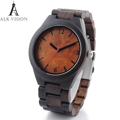 China Natural Black Wood Watch Men Business Luxury Stop Watch Quartz Movement Wood Watches Luxury Gift Full Wooden Watches for sale