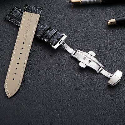 China Buckle Watch Band Lizard Pattern Strap Soft Double-button Butterfly Alligator-skin Pattern Leather Metal Buckle Pin Buck for sale