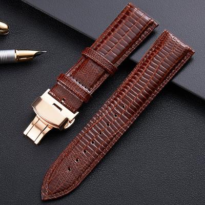China Leather band for watch butterfly deployment clasp Lizard Watchband push stretched wristband belt DIY replacement 16 18 2 for sale