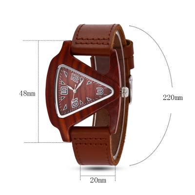 China Women Wooden Wrist Watch Black Ladies Quartz Watches Female Bamboo Leather Wristwatch Fashion Triangle Wood Clock Dropsh for sale