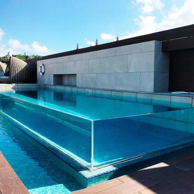 China Villa Pool Outdoor Edge to Edge Tempered Fiberglass Pool Glass Swimming Pool Wall for sale