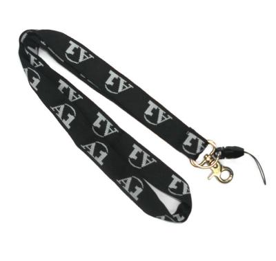 China Covered Button Black Woven Polyester Lanyard Customized 800 + 100 X 25 mm for sale