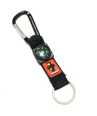 China Short Lanyard Black Carabiner Key Chain With PVC Bear Compass 20 x 160 mm for sale