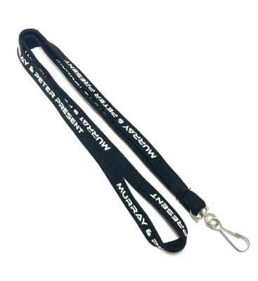 China Cool Black Tubular Lanyard With J Hook Print White Logo Activity Event for sale