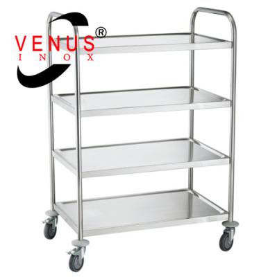 China Heavy Gauge Stainless Steel Kitchen Trolley Food Beverage 4 Layer Kitchen Rack for sale