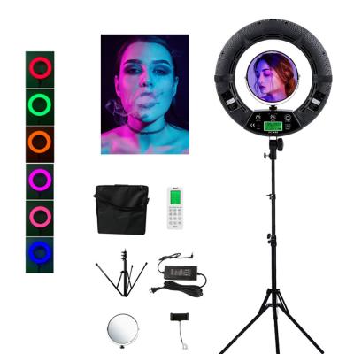 China Live Steaming RGB 18 Inch LED Ring Light ABS 96W Makeup Ring Light With Mirror for sale