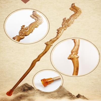 China Rubber Tip Hand Carved Wooden Hiking Sticks T Handle for sale
