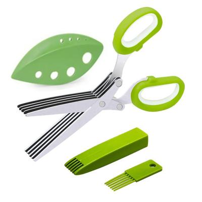 China Multipurpose Kitchen Chopping Scissors 5 Blade Herb Scissors Set With Cover for sale