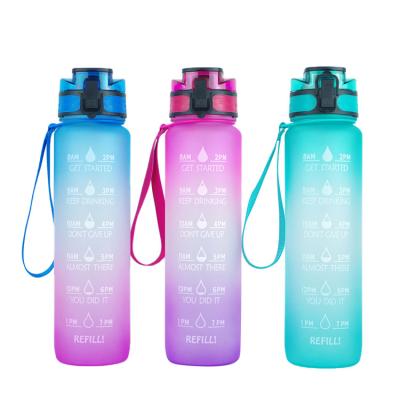 China Plastic Drinkware Bottle With Strainer , Fitness Sports Water Bottle With Time Marker for sale