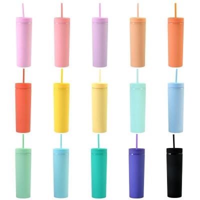 China Office 16oz Skinny Tumblers Matte Colored Acrylic Tumblers With Lids And Straws for sale