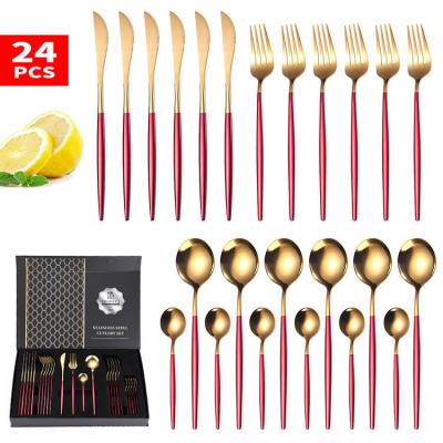 China 6 Person Tea Coffee Dessert Gold Stainless Flatware LFGB 24 Piece Gold Cutlery Set for sale