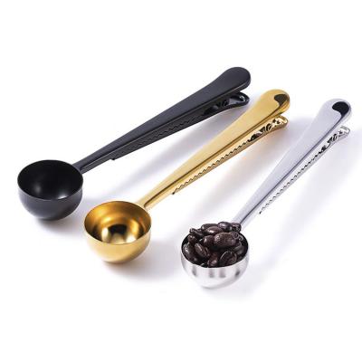 China 2 In 1 Coffee Measuring Spoon With Clip Stainless Steel Coffee Tea Accessories for sale