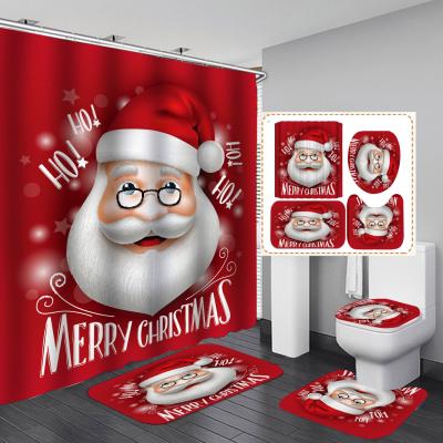 China Polyester Christmas Xmas Snowman Shower Curtains Set Home Bathroom Accessories for sale