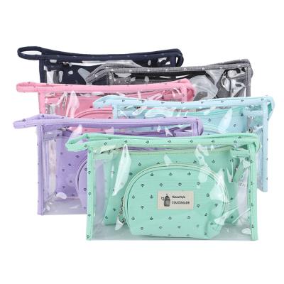 China 9.6''X3''X5.9'' 3 Piece Clear PVC Toiletry Bag Waterproof Cosmetic Bag for sale