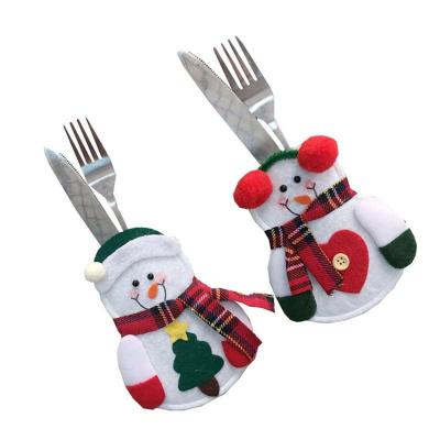 China Spoon Fork Elk Snowman Silverware Holders Holiday Home Decor for sale