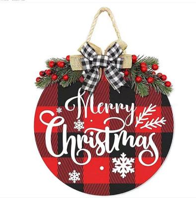 China 30cm Rustic Wooden Merry Christmas Wreath Merry Christmas Buffalo Plaid for sale