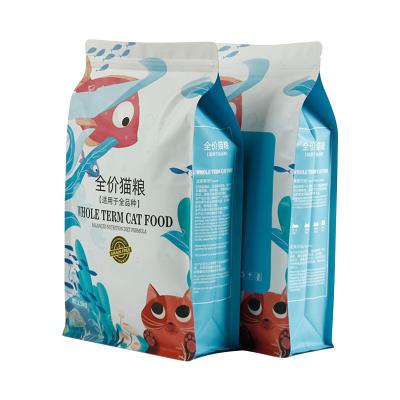 China Moisture Proof  120 Microns Cat Food Blue Bags Recyclable 8 Side Seal Bags for sale