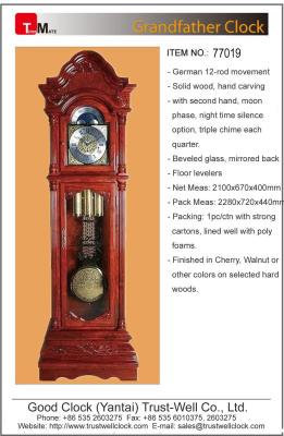 China China top quality luxurious grandfather floor clock with German Hermle 8 12-rod cable driven driven mechanism movement for sale