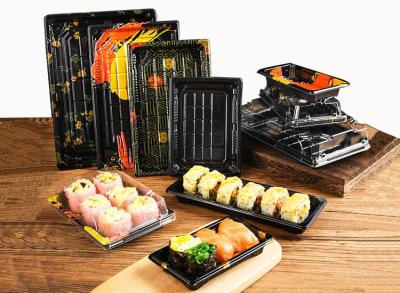 China Plastic Disposable Sushi Trays Takeaway Food Boxes With Printing for sale