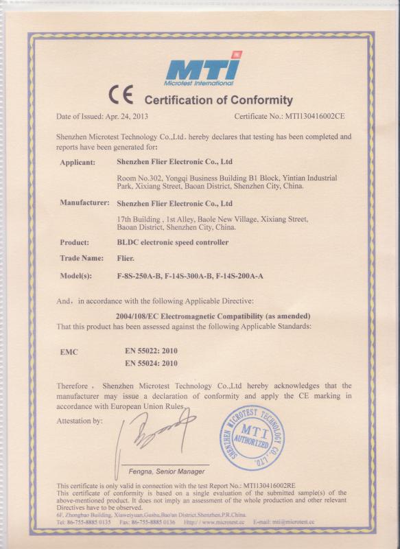 Certificatecation of conformity - Shenzhen Flier Electronic Co., Ltd.