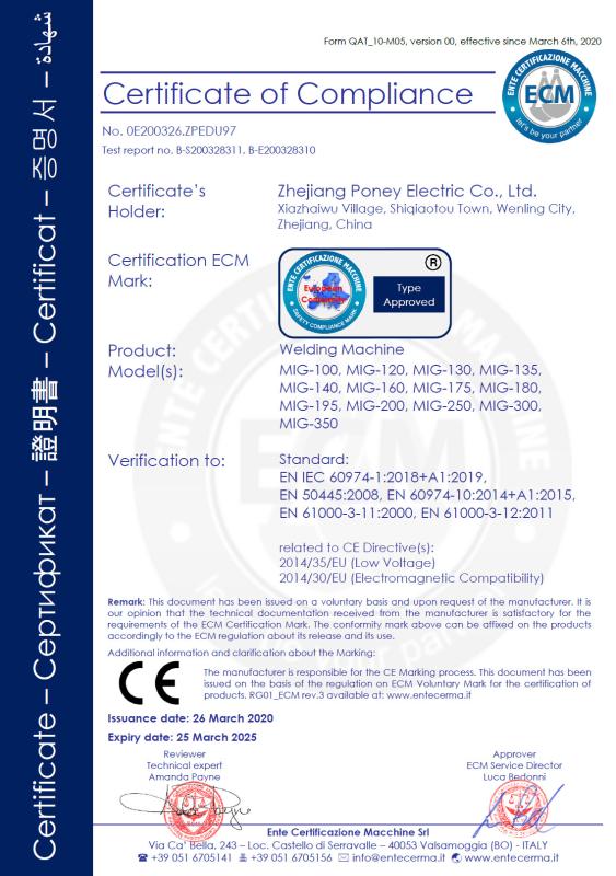 CE - Zhejiang poney electric Co.,Ltd.