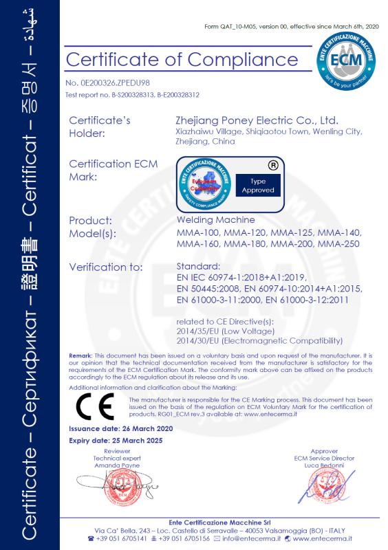CE - Zhejiang poney electric Co.,Ltd.