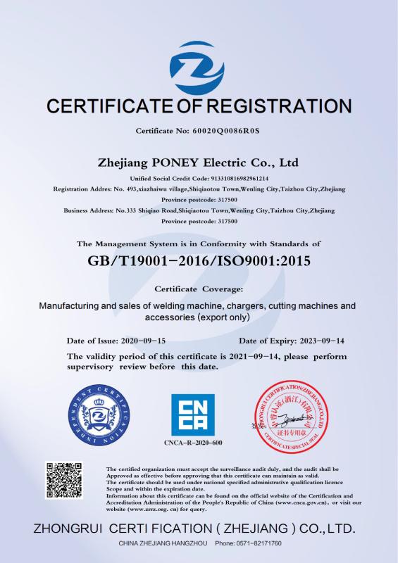 ISO - Zhejiang poney electric Co.,Ltd.