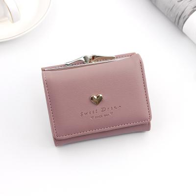 China SHORT IRON CLIP BAG WOMEN'S HEART-SHAPED HARDWARE CLUTCH BAG SOLID COLOR SIMPLE COIN WALLET CARD BAG SHORT CLIP BAG for sale