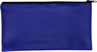 China Blue Bank Security Deposit Zipper Bag, Water Resistant Vinyl Coated Leather-like Exterior with Soft Interior Lining. For Cash, Check, Coin and Money Storage and more. 11x6 inch for sale