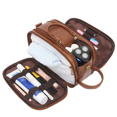 China Bathroom Men PU Leather Toiletry Wash Bag Travel Shaving Dopp Kit Water Resistant for sale