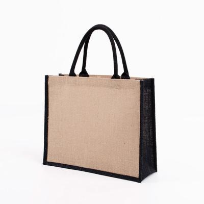 China Lamination Burlap Jute Shopping Grocery Tote Bags PE Coating Reusable for sale