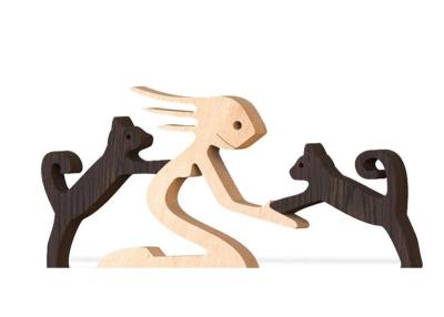 China Home Office Wooden Craft Decor Statue Cute Handmade Wooden Figurines Carving Animal Wooden Decoration Orname for sale