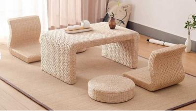 China The Cane Makes Up Tea Table Natural Straw Woven Floor Table Natural fiber Window Table for sale