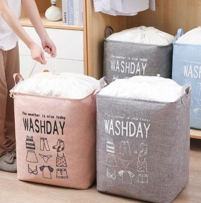 China White Kids Baby Cotton Canvas Fabric Storage Bin Dirty Cloth Toys Collecting Basket Set Foldable Custom Laundry Bags for sale