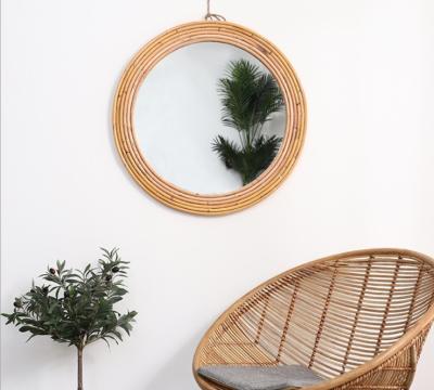 China Natural Handmade Decorative Wall Rattan Mirror Modern Luxury home decorations  willow wicker Mirror for sale