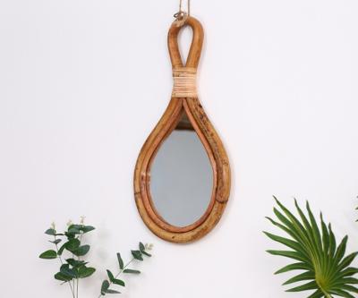 China Natural Handmade Decorative Wall Rattan Mirror Modern Luxury home decorations  willow wicker Mirror for sale