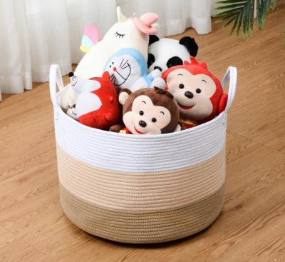 China OEM Home Center Decoration Easter Woven Big Blue Cotton Rope Baby Storage Organizer Empty Toys Gifts Clothes Laundry Bas for sale