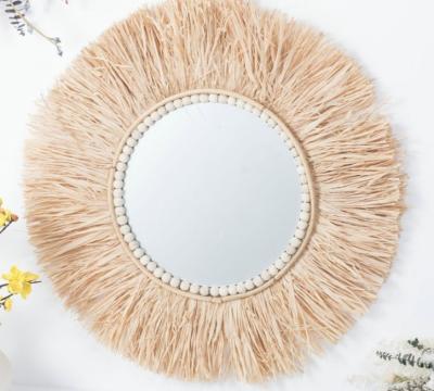China Wall Mounted Hanging Make Up Decoration Handmade Natural Seagrass Mirror for sale