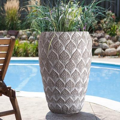 China New designs high strength durable large fiberglass clay flower pots and planter pots for outdoor for sale