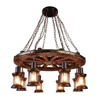 China Boat Retro Hanging Lamps Metal Rustic Wooden Retro Chandelier Anti - Corrosion for sale