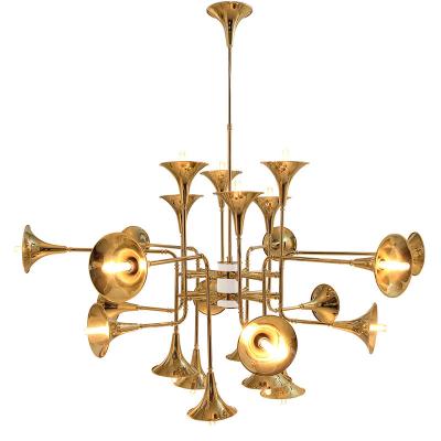 China Indoor Home Decoration Lamp Modern Gold Instant Pendant Light With Horn Lampshade for sale